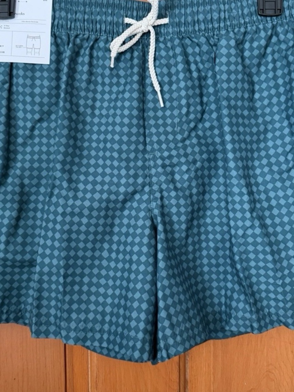 Goodfellow & Co Teal Geometric Swim Trunks with White Drawstring